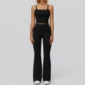Set yoga da donna nero con canotta a scollo quadrato e pantaloni a zampa a vita alta - Taglia S / Canotta+Pantaloni a Zampa-Nero
