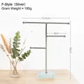 Modern 3-tier silver jewelry stand with marble base for necklaces and bracelets - Crystal Base Jewelry Rack - F-Shape Silver
