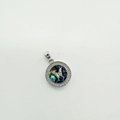 Round silver pendant with butterfly design, colorful shell inlay and zirconia ring - Silver Butterfly (Abalone Shell)