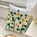 Minimalist square pillow with yellow tulip embroidery on a white fabric base - Romantic Multiflora Rose (Cover Only)