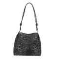 Borsa tote leopardata capiente da donna con tracolla annodata e design elegante e moderno - Nero