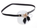 Handmade black leather choker with gold hardware and plush faux fur tassel pendants - 56-58cm / Black Leather Metal Studded Fur Tassel Choker (AB25)