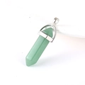 Hexagonal green natural stone pendant with silver metal clasp on a clean white background - Aventurine Jade