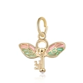 Golden wing key pendant with colorful pink and green enamel wings and zircon - Enamel Winged Key (21)