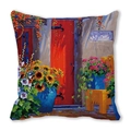 Detail of oil painting style Christmas tree and floral print on peach skin pillowcase - 45x45cm / Red Wooden Door and Sunflowers Style (22)