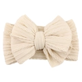 Beige baby nylon headband featuring a large knitted bow with textured twist pattern - Off-white