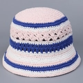 Detail showing pink, blue and white crochet knit texture on a summer bucket hat - M (56-58cm) / Mixed Pink