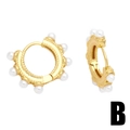 Elegant gold hoop earrings with white pearls in a classic vintage minimalist style - Style B