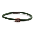 Bracelet en cuir vert avec perle en zircone or rose et fermoir magnétique en acier - Vert/Or Rose