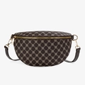 Brown crossbody waist bag with geometric chain pattern and golden zipper detail - Coffee