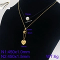 Double-layer gold necklace with number 5 pendant, Love heart charm and pearl detail - Number 5 Style (KN90763-Z)