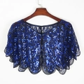 Short black mesh shrug with blue peacock sequin patterns and elegant beaded edges - Black Blue