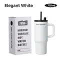 Elegant white 316 stainless steel insulated travel mug 710ml with straw and handle - White With Handle
