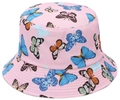 Pink cotton sun hat for women featuring colorful butterfly print and casual style - Pink Colorful Butterfly Print