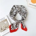 Elegant square silk scarf with black white rose print and bold red contrast borders - White and Red Small Roses