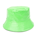 Glossy lime green patent leather bucket hat with multi-row stitching and a flat top crown - One Size(58cm) / Dark Green