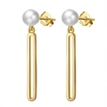 Elegant S925 sterling silver long geometric earrings with natural white freshwater pearls - GPE29-14k Geometric Pearl Drop Earrings / Gold