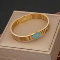 Bracciale rigido a strati in acciaio inossidabile dorato con intarsio esagonale turchese - Stile Turchese Esagonale (4#)