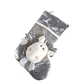 Gray and silver Christmas stocking featuring a plush white reindeer and silver sequins - Silver Christmas Reindeer Stocking