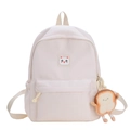 Zaino per bambini color crema con ricamo a gatto e ciondolo di peluche a forma di toast - Senza Ciondolo / Bianco Sporco
