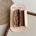 5-piece earth tone hair scrunchies set with silk and cotton textures on a card - Brown Set