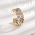 Italienischer Ring mit Wabenmuster-Gravur, hohl und zweifarbig in Gold und Silber - Hohl Geometrischer Offener Ring / Gold und Silber Zweifarbig