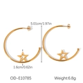 Detailed dimensions of gold stainless steel hoop earrings with star charms - 5cm Gold Star Hoop