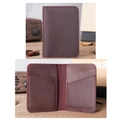 Handmade vintage dark brown leather card holder with symmetrical four-slot interior - No Logo Style / Wine Red No Logo
