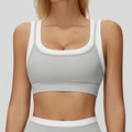 Zweilagiger Sport-BH in Grau und Weiß mit Rippenstruktur für Fitness und Yoga - S / Tongrau