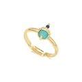 Anello dorato regolabile con pietra turchese tonda e zircone blu scuro incastonato - Oro-Pietra Blu