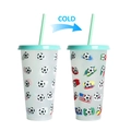 Gobelet de football en plastique à changement de couleur avec paille pour boissons froides - 701-800ml / Couvercle Vert