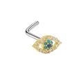 Piercing de nez en L doré avec design œil protecteur et pierres bleues et turquoise - Mauvais Œil Or (24051004-6)