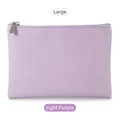 Large light purple PU leather cosmetic bag with zipper and fine cross-grain texture - Large Light Purple