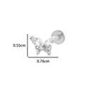 Silver butterfly labret stud with zircons and 0.55cm by 0.76cm size markings - Flying Butterfly (0155-9#) / Silver