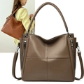 Deep taupe tote bag with lychee texture leather and decorative side zippers for women - Side Zipper Stitching Style / Khaki