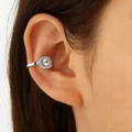 Minimalist silver ear cuff with geometric square frame and sparkling zircon stones - Silver Geometric Square Frame Style (A-108)