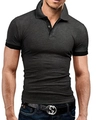 Dunkelgraues Herren-Poloshirt in Slim Fit mit klassischem Drei-Knopf-Kragen und Kurzarm - L / Dunkelgrau mit Schwarz