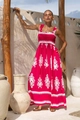 Abito lungo boho fucsia con stampe bianche per vacanze estive e abbigliamento da spiaggia - S / Rosa Fucsia Fiore Geometrico