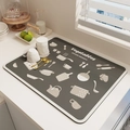 Absorbent kitchen drying mat in dark gray with cream doodle utensil pattern - Kitchen Grey Impression