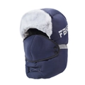 Winter thermal trapper hat in navy blue with grey faux fur lining and face mask - One Size / Navy Blue