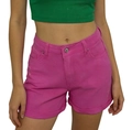 Pantaloncini di jeans rosa fucsia a vita alta con orli sfrangiati e dettagli strappati - Rosso rosa / XS