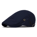 Navy blue cotton flat cap for men with premium 3D embroidery and adjustable metal buckle - One Size(Adjustable) / Navy Blue