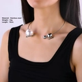 Minimalist stainless steel collar necklace with a 25mm large pearl and metal spheres - S401 Steel Color Choker / Steel
