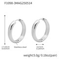 Polished silver-tone stainless steel hoop earrings with precise dimension measurements - Steel (F1098-3)