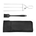 Three-prong stainless steel BBQ fork set with silicone brush and black storage pouch - 1 Fork + Oxford Bag + Silicone Brush