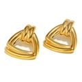 Golden geometric layered triangle stud earrings with 18K gold plated twisted metal design - Geometric Triangle - Gold
