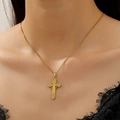 Vintage golden stainless steel necklace with engraved tiger eye stone pendant - Gold Vintage Engraved Cross Necklace Style (DZ-830)