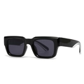 Classic square black thick frame sunglasses with dark grey lenses in a 45-degree side view - Black Frame Transparent Temple