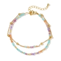 Double-layered gold chain bracelet with colorful pink and blue natural stone beads - Multicolor (B-B24071910F)