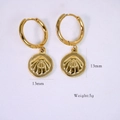 14K gold plated stainless steel hoop earrings featuring 13mm textured seashell charms - Shell 2